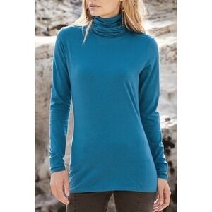 Peruvian Connection Womens Extreme T Neck Pima Cotton Turtleneck L Blue